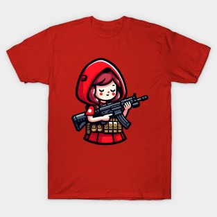 Tactical Little Red Riding Hood Adventure Tee: Where Fairytales Meet Bold Style T-Shirt